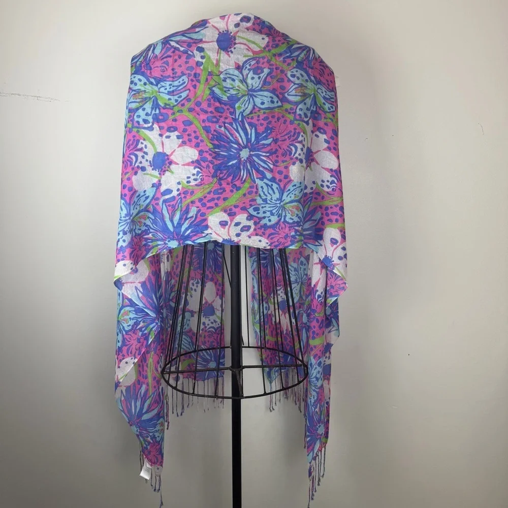 LILLY PULITZER Murfee Silk Cashmere Fringe Scarf In The Garden